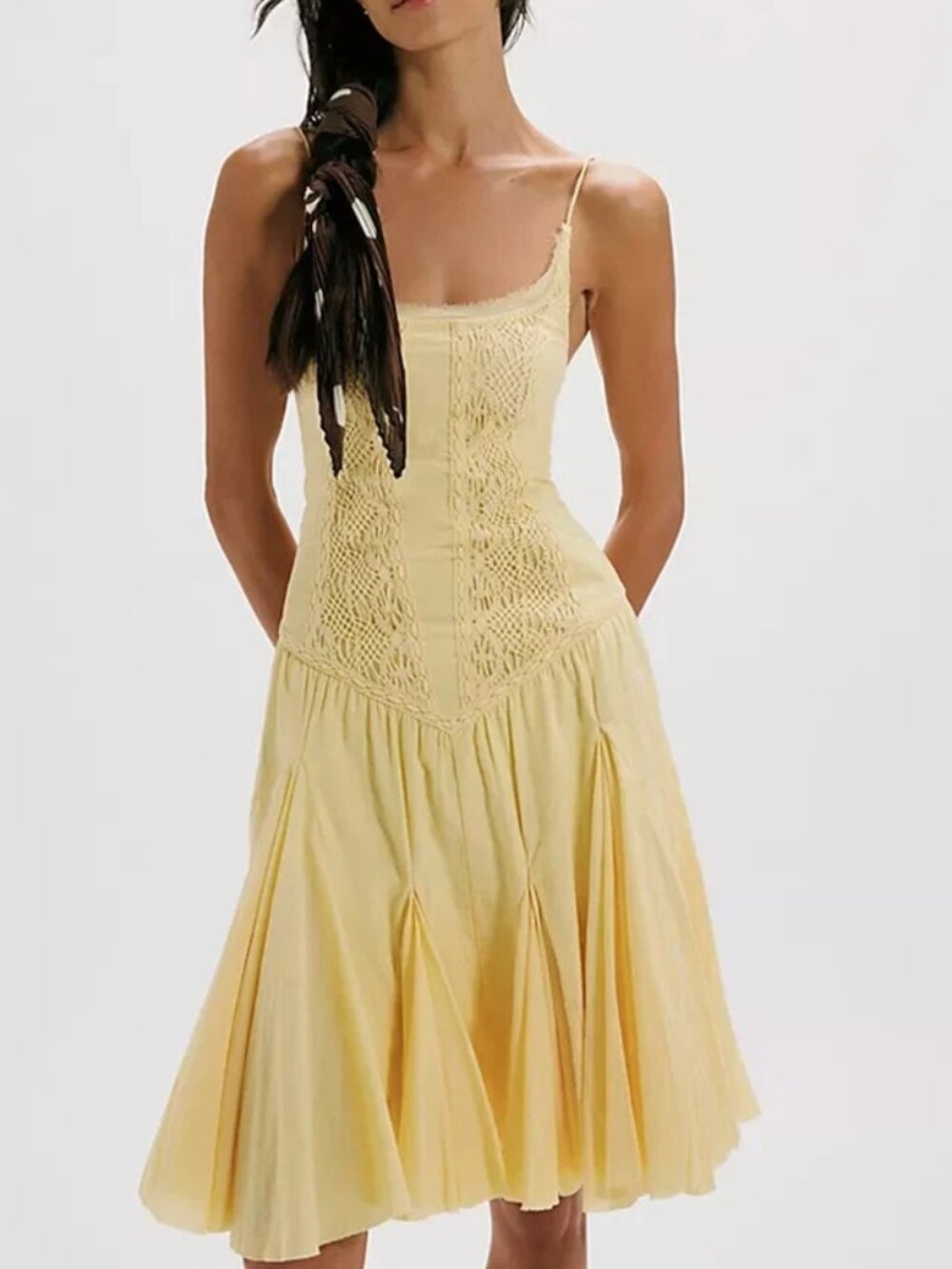 Free People FP One Frida Midi Dress Embroidered Smocked Sleeveless L